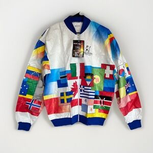 Vintage NOS 80s Dupont Tyvek Windbreaker Jacket World Flags Print - Never Worn L